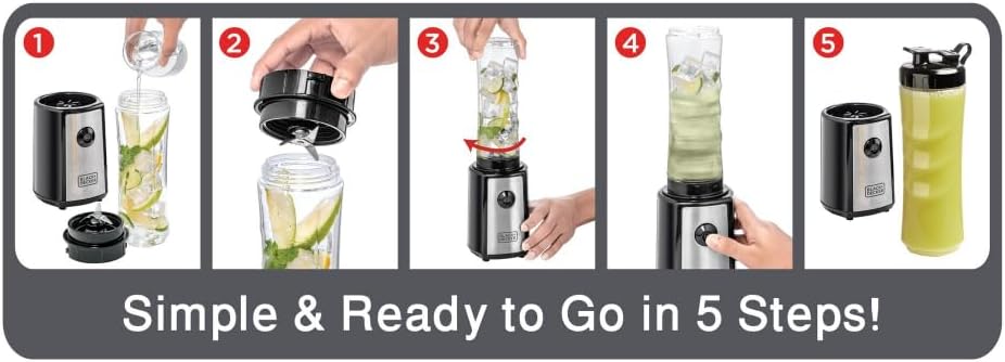 BLACK & DECKER Sports Blender/Smoothie Maker, 300W, 6 Piece with 500ml & 300ml Sports Bottle